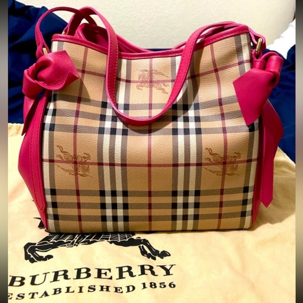 SALE!!  Authenticated Burberry PINK small Haymarket Canter tote EUC very rare